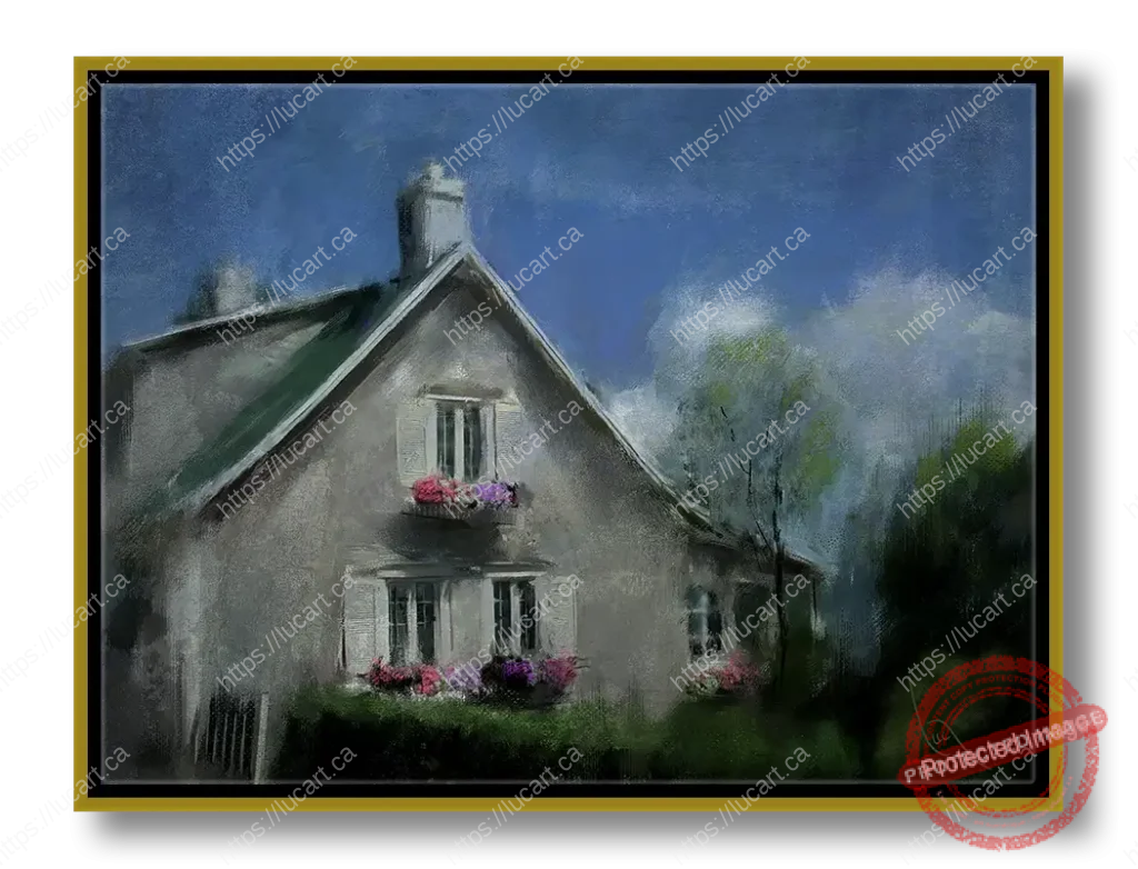 Maison ancestrale aux fenêtres fleuries de l'Ile d'Orléans au Québec