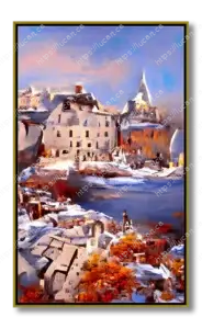 Représentation d'un vieux port fortement inspiré de celui de Québec en hiver