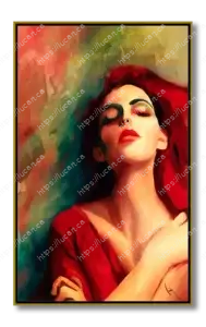 Portrait d'une jeune femme aux couleur vives adossée à un mur texturé