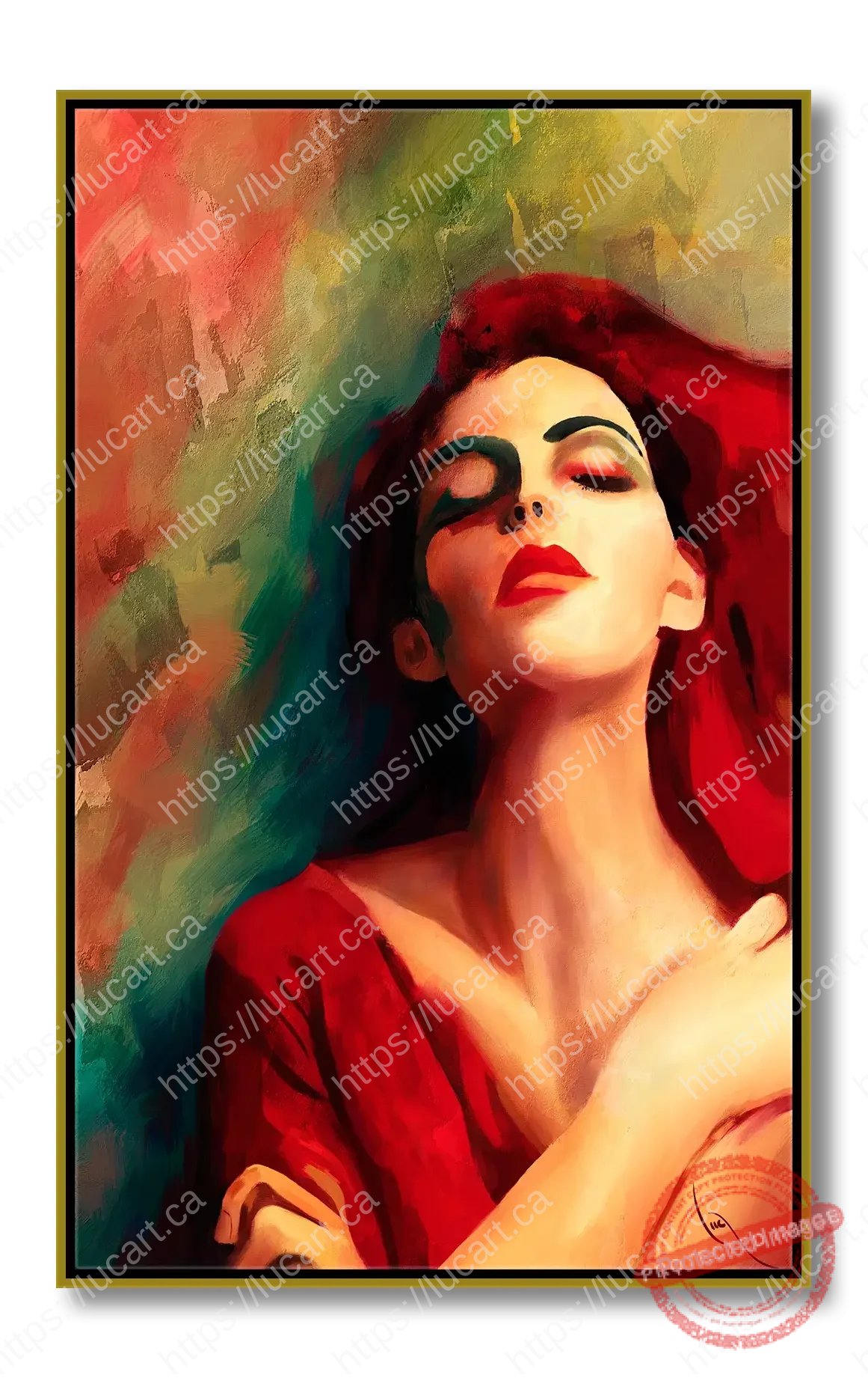 Portrait d'une jeune femme aux couleur vives adossée à un mur texturé